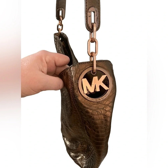 Michael KORS Metallic Gold Reptile Print Bag Purse Certificate of Authenticity - Picture 4 of 10